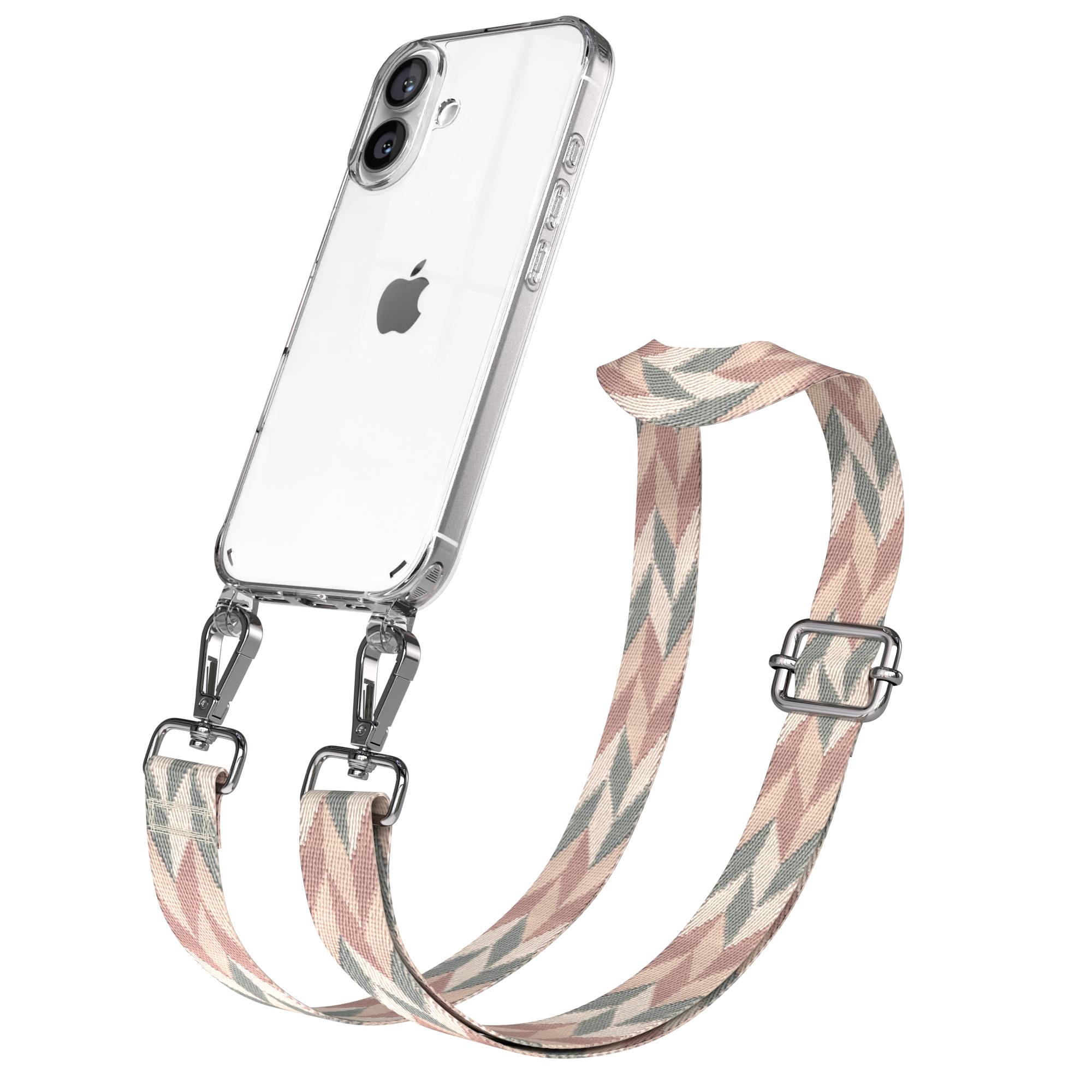 iPhone 16 Handykette mit verstellbarem Boho Band und Metallapplikationen 