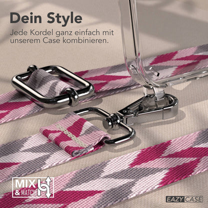 iPhone 16 Handykette mit verstellbarem Boho Band und Metallapplikationen 