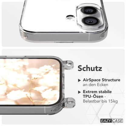 iPhone 16 Handykette mit verstellbarem Boho Band und Metallapplikationen 