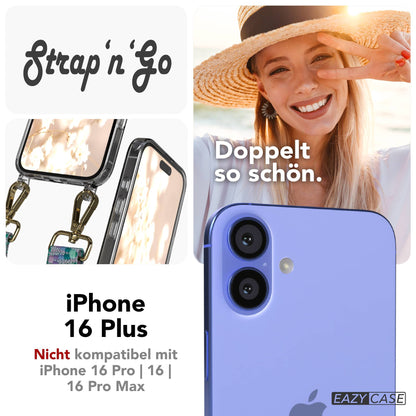 iPhone 16 Plus Handykette mit Boho Band und verstellbarem Trageriemen 