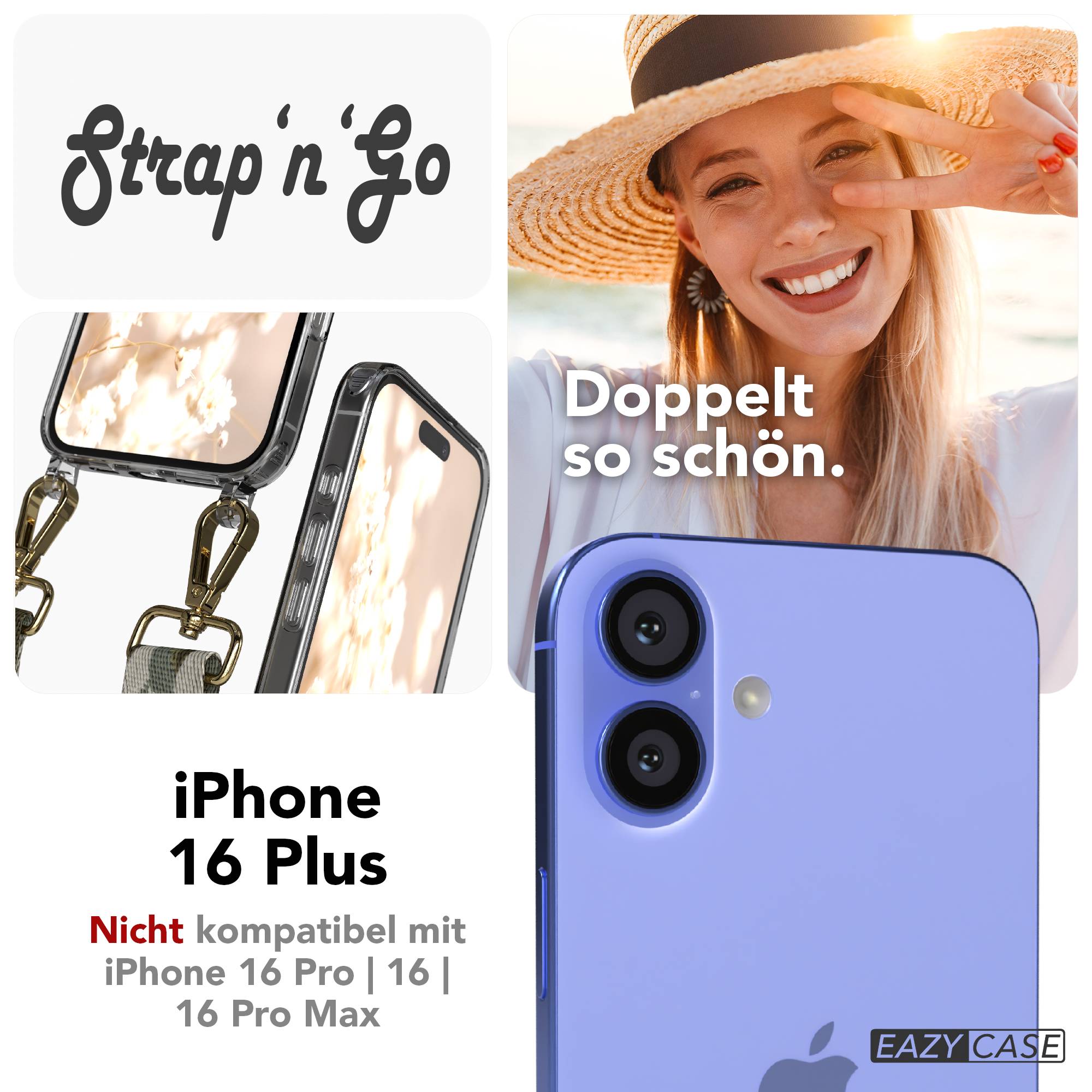 iPhone 16 Plus Handykette mit Boho Band und verstellbarem Trageriemen 
