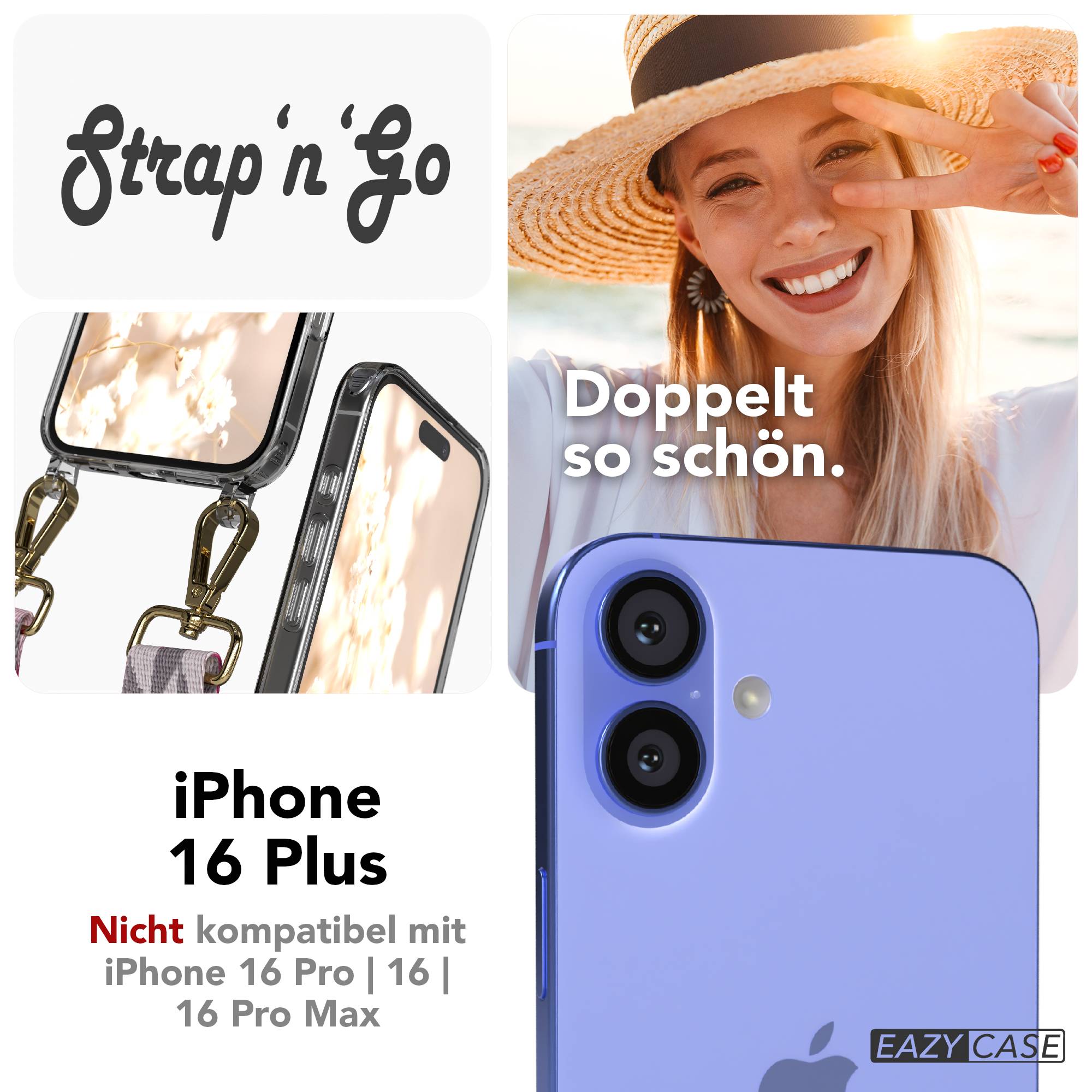 iPhone 16 Plus Handykette mit Boho Band und verstellbarem Trageriemen 