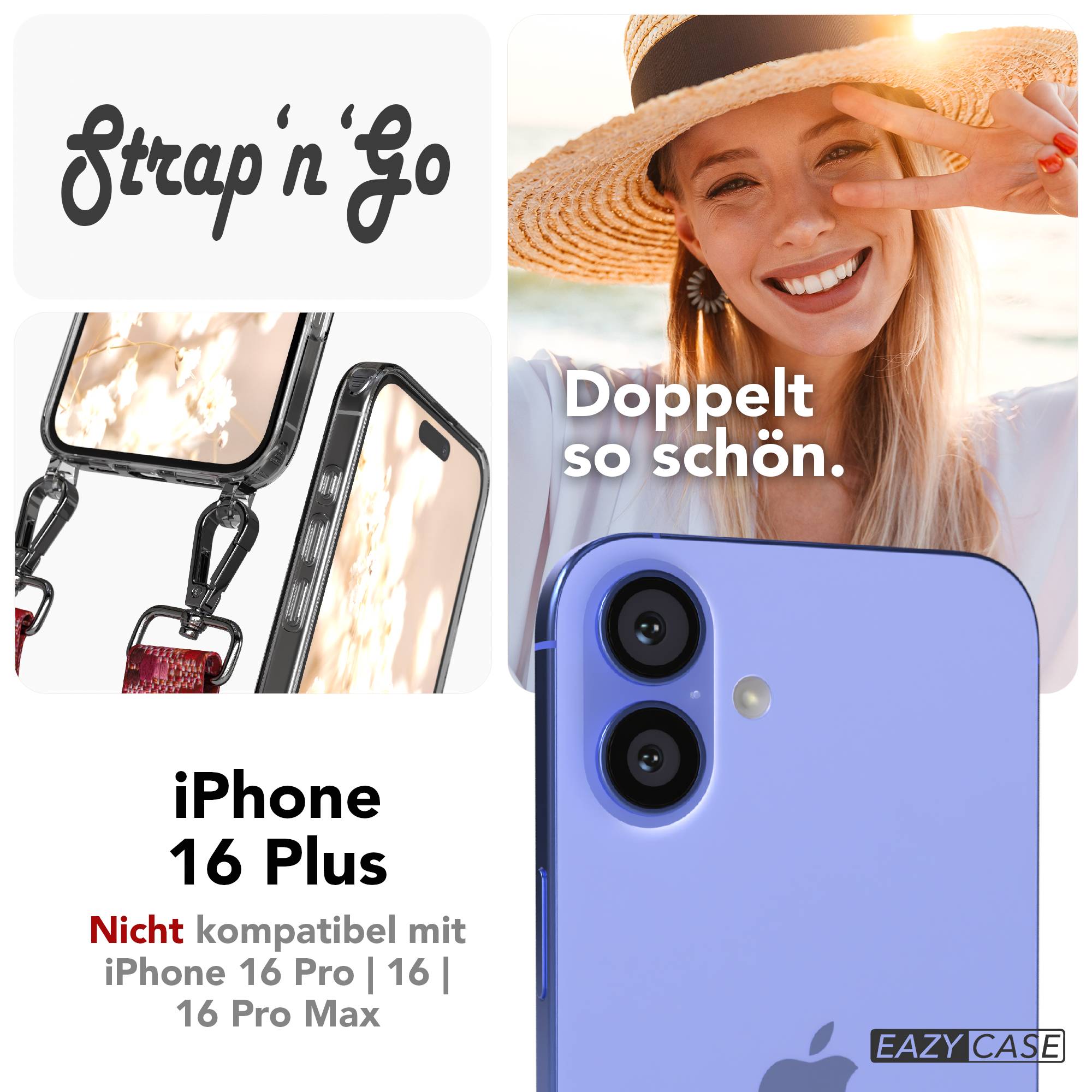iPhone 16 Plus Handykette mit Boho Band und verstellbarem Trageriemen 