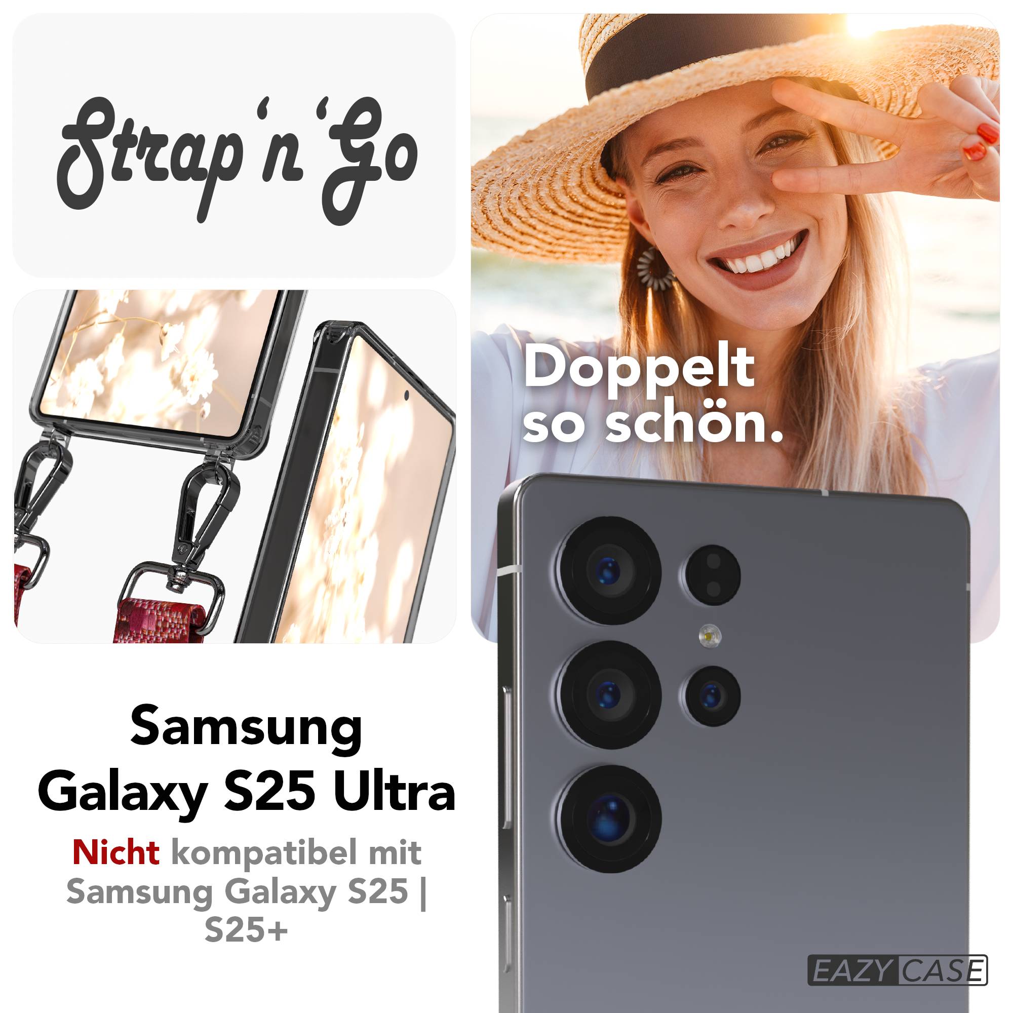 Samsung Galaxy S25 Ultra Handykette mit verstellbarem Boho Trageriemen Set 