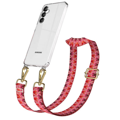 Samsung Galaxy A16 Handykette mit Boho Band verstellbar EAZY CASE #farbe_beere-metallfarbe-gold