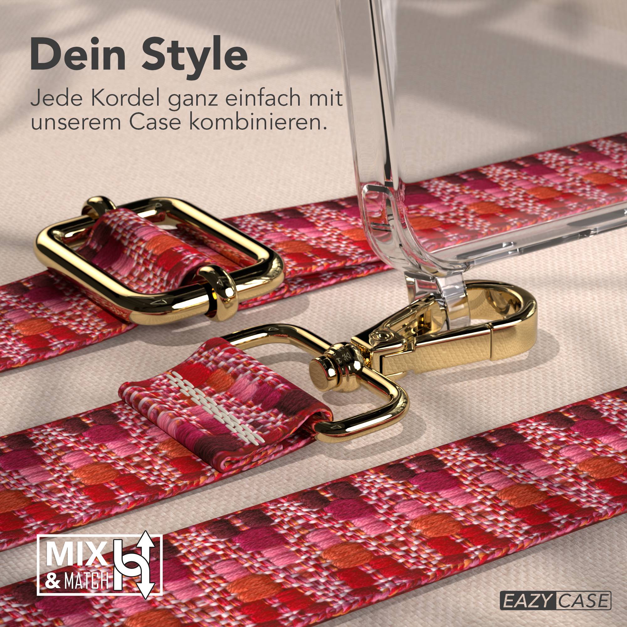 Samsung Galaxy A16 Handykette mit Boho Band verstellbar EAZY CASE #farbe_beere-metallfarbe-gold