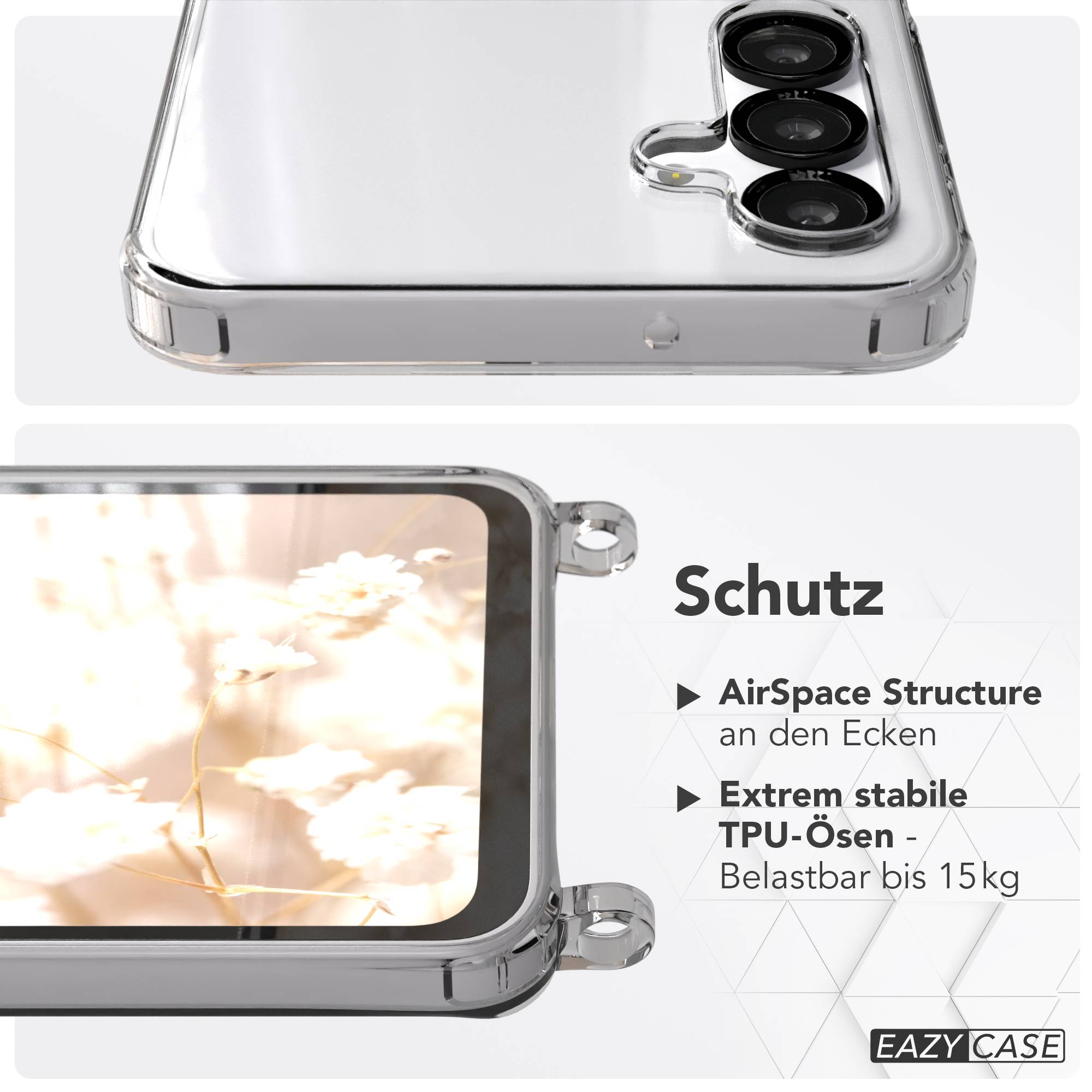 Samsung Galaxy A16 Handykette mit Boho Band verstellbar EAZY CASE #farbe_beere-metallfarbe-gold