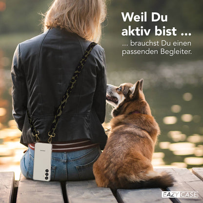 Samsung Galaxy A16 Handykette mit Boho Band verstellbar EAZY CASE #farbe_dunkelgrun-camouflage-metallfarbe-gold