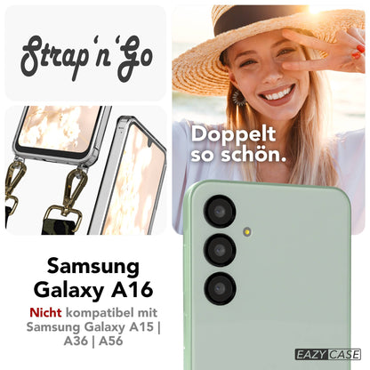 Samsung Galaxy A16 Handykette mit Boho Band verstellbar EAZY CASE #farbe_dunkelgrun-camouflage-metallfarbe-gold