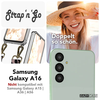 Samsung Galaxy A16 Handykette mit Boho Band verstellbar EAZY CASE #farbe_rosa-camouflage-metallfarbe-gold