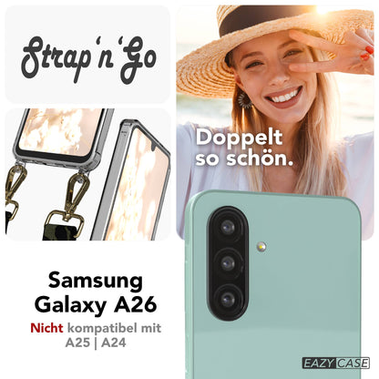 Samsung Galaxy A26 Handykette mit verstellbarem Trageriemen und Boho Band #farbe_dunkelgrun-camouflage-metallfarbe-gold