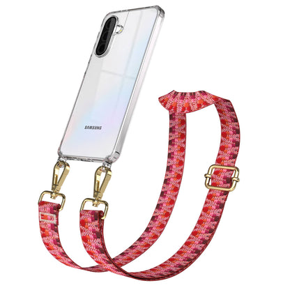 Samsung Galaxy A36 Handykette mit Boho Band verstellbar #farbe_beere-metallfarbe-gold