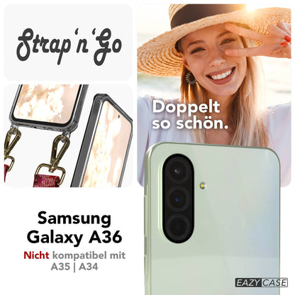 Samsung Galaxy A36 Handykette mit Boho Band verstellbar #farbe_beere-metallfarbe-gold