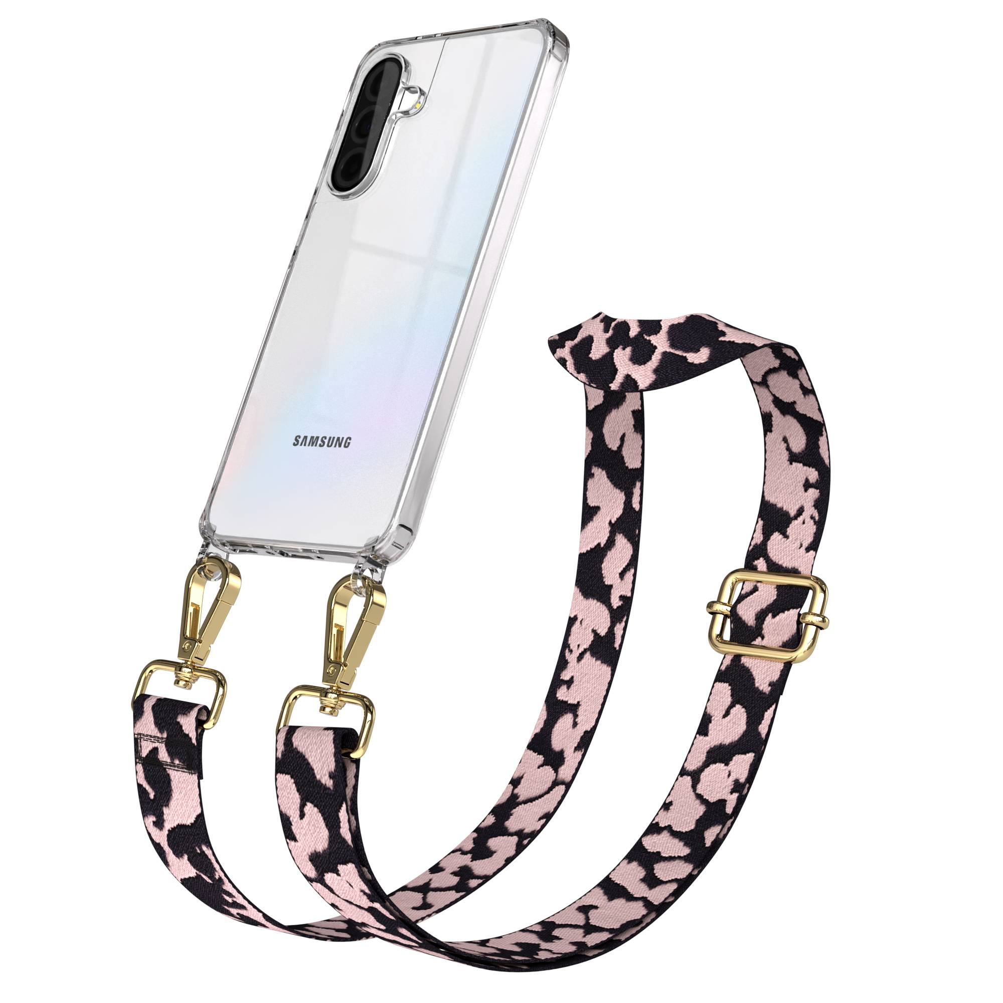 Samsung Galaxy A36 Handykette mit Boho Band verstellbar #farbe_rosa-camouflage-metallfarbe-gold