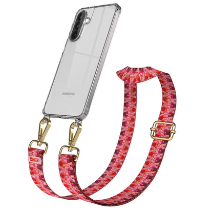 Samsung Galaxy A56 Handykette mit verstellbarem Boho Band Set #farbe_beere-metallfarbe-gold