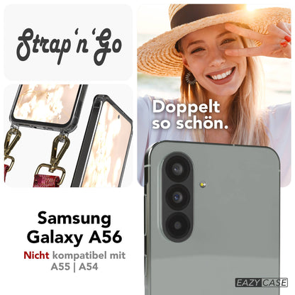 Samsung Galaxy A56 Handykette mit verstellbarem Boho Band Set #farbe_beere-metallfarbe-gold