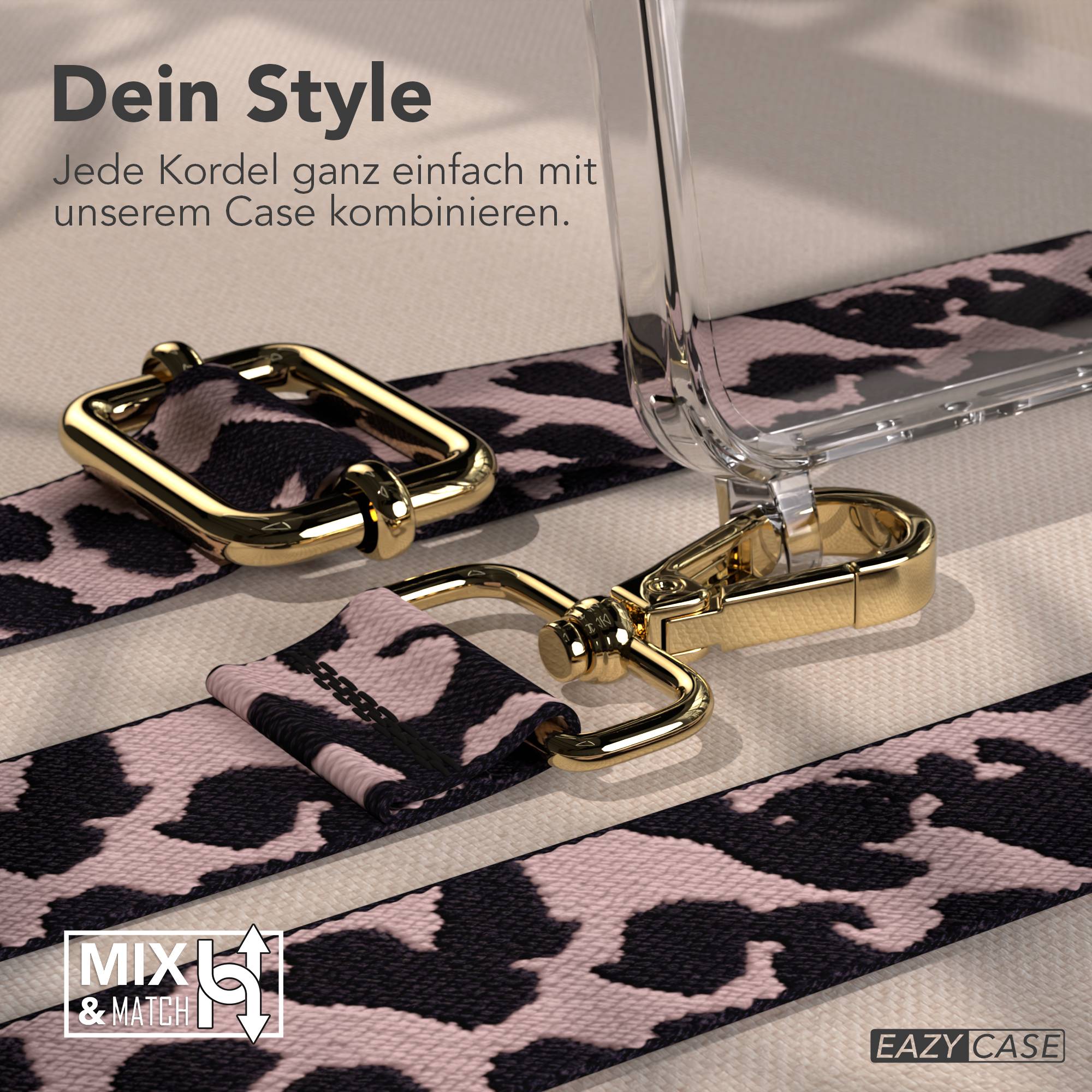 Samsung Galaxy A56 Handykette mit verstellbarem Boho Band Set #farbe_rosa-camouflage-metallfarbe-gold