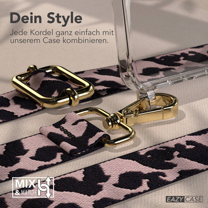 Samsung Galaxy A56 Handykette mit verstellbarem Boho Band Set #farbe_rosa-camouflage-metallfarbe-gold