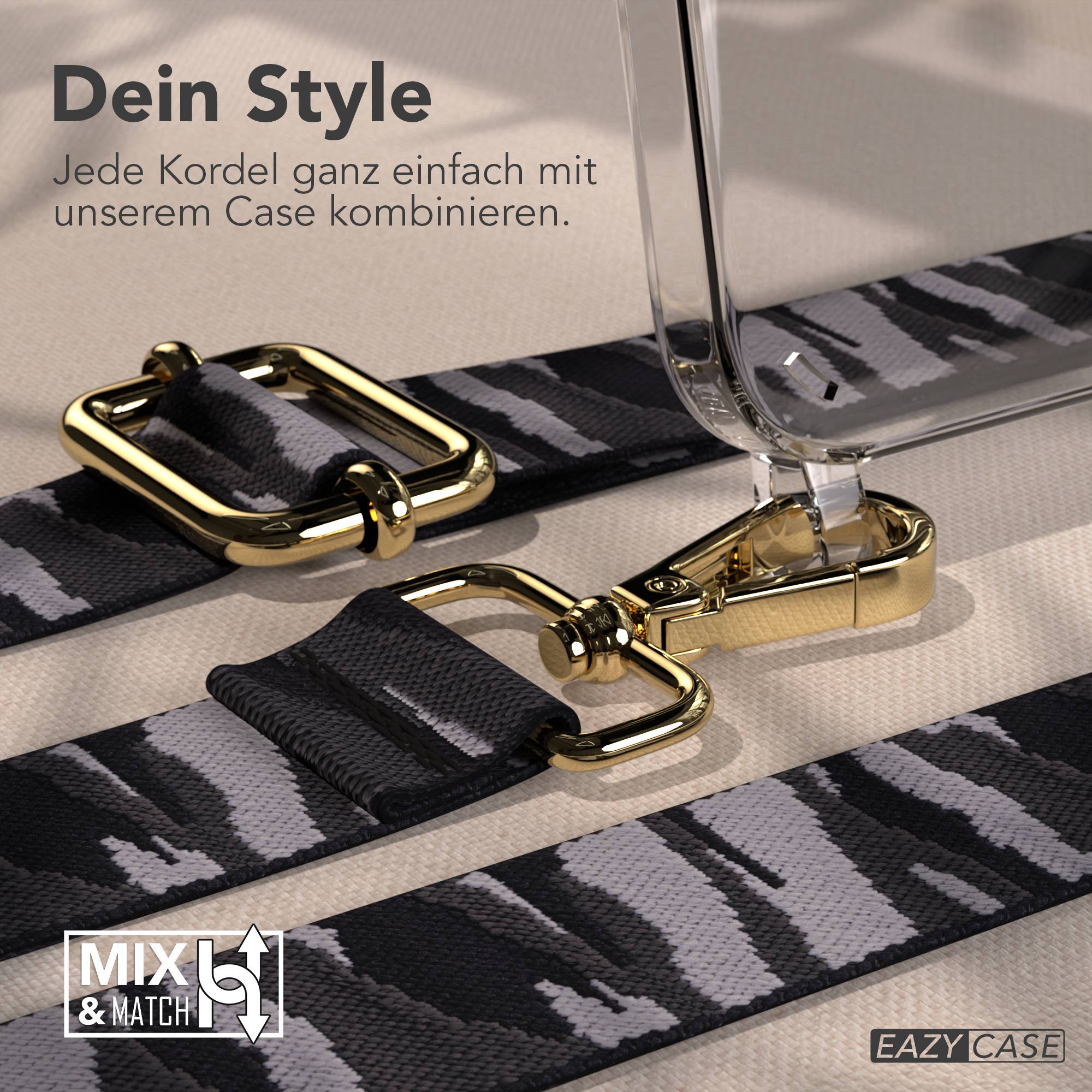 iPhone 16e Handykette mit verstellbarem Boho Band von EAZY CASE #farbe_grau-camouflage-metallfarbe-gold