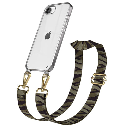 iPhone 16e Handykette mit verstellbarem Boho Band von EAZY CASE #farbe_grun-camouflage-metallfarbe-gold