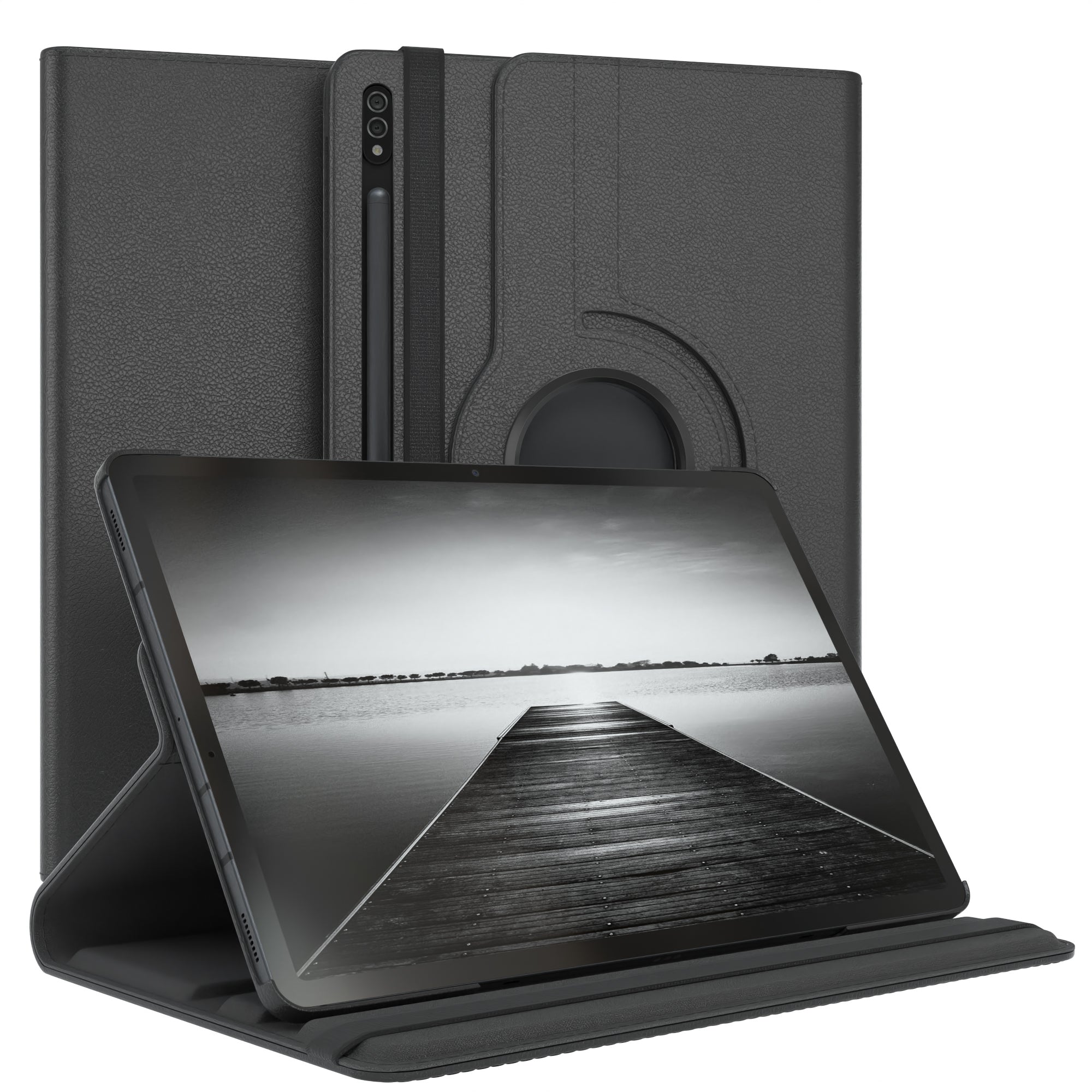Samsung Galaxy Tab S7 Plus drehbare Tablethülle 360 Grad Rotation Ständerfunktion #farbe_schwarz