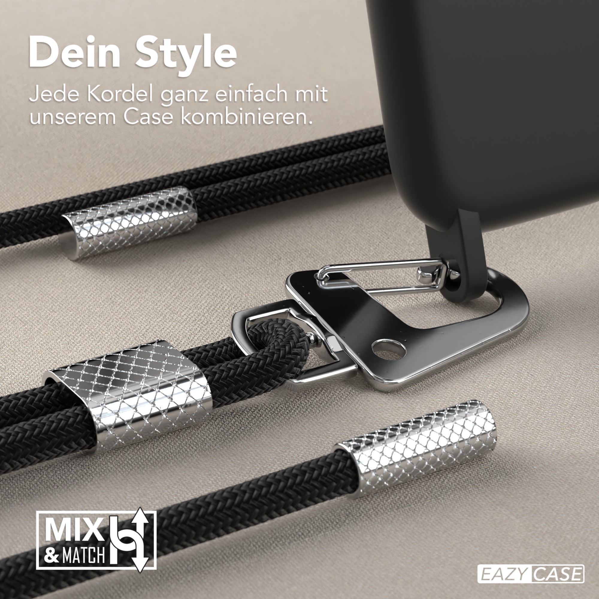 iPhone 11 Silikonhülle + Kordel mit Karabinern