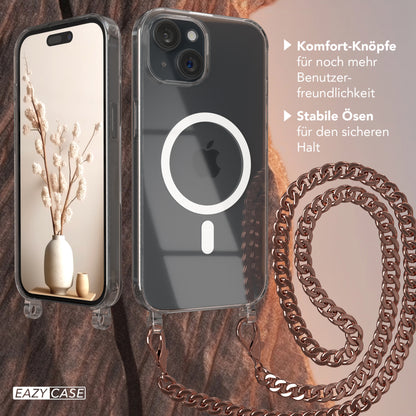 iPhone 15 Hülle mit Metallkette + Schwarze Kordel mit MagSafe