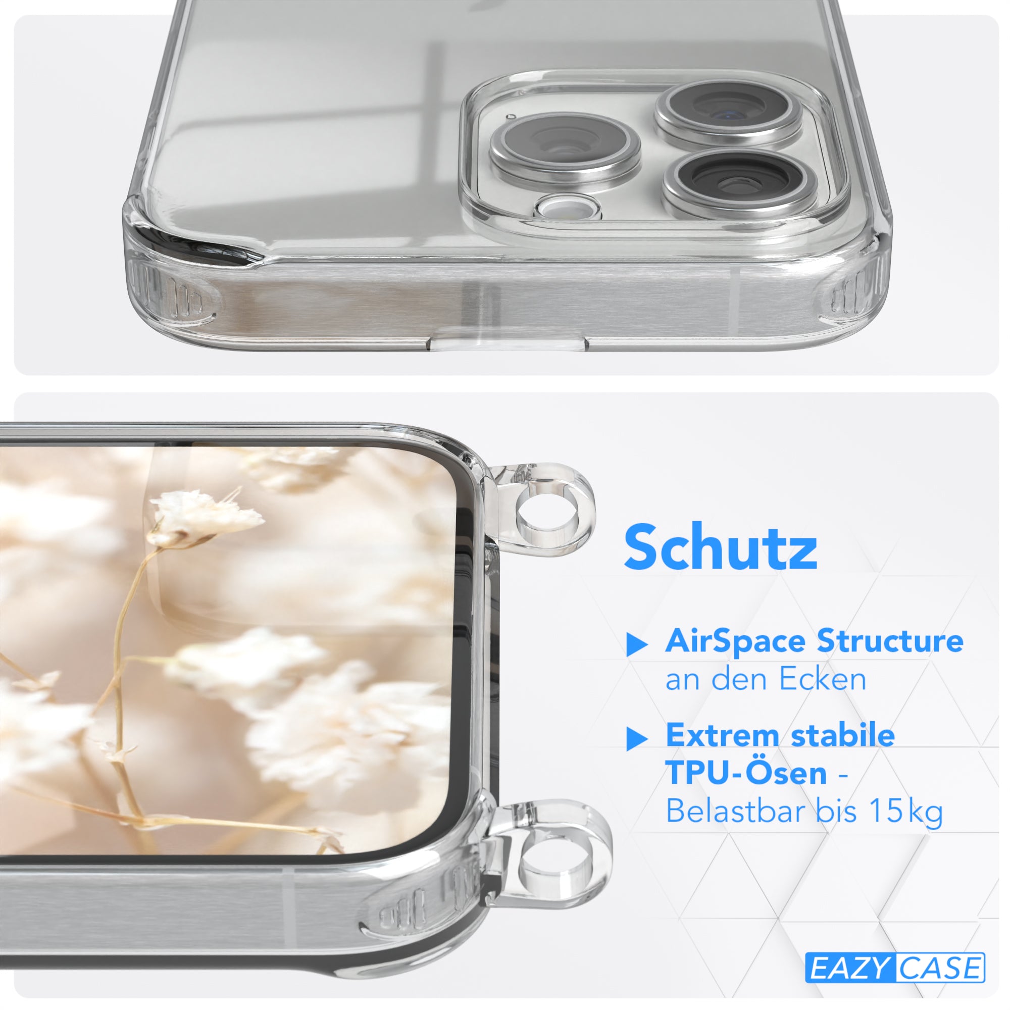 iPhone 15 Pro Max Handykette mit verstellbarem Boho Band Set #farbe-band_hellbraun-braun_metallfarbe-gold