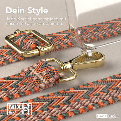 iPhone 15 Pro Max Handykette mit verstellbarem Boho Band Set #farbe-band_orange-grun_metallfarbe-gold