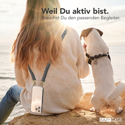 iPhone 15 Pro Max Handykette mit verstellbarem Boho Band Set #farbe-band_lila-grun_metallfarbe-gold