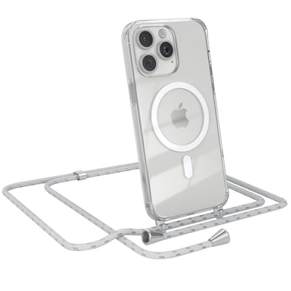 iPhone 15 Pro Max transparente Hülle + Kordel mit MagSafe  Schwarz Clips Silber