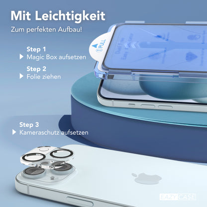 iPhone 15 Plus 2er Set Glasfolie + Installationsrahmen