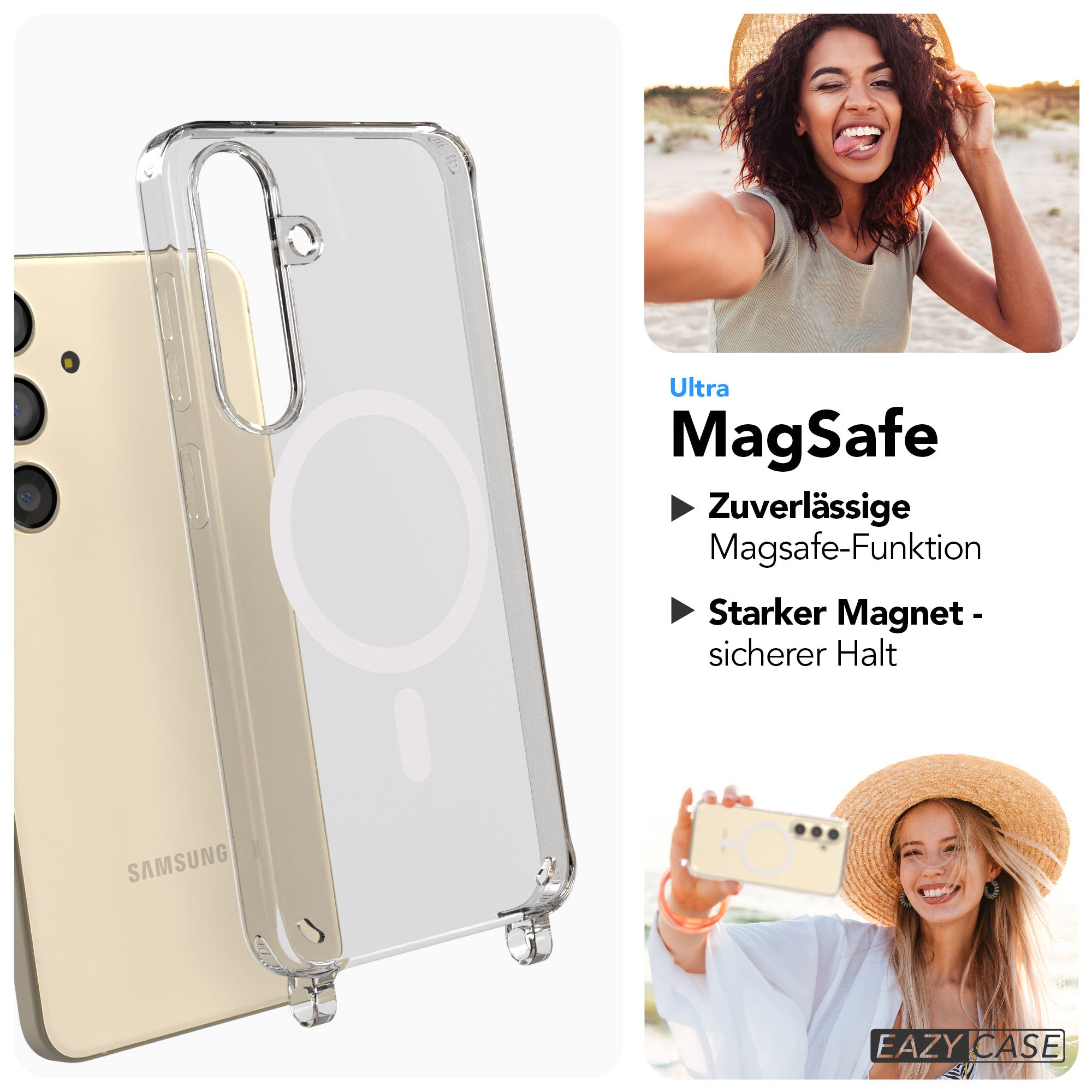 Samsung Galaxy S24 transparente Hülle mit MagSafe Magnetring und Handyketten Ösen