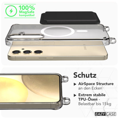 Samsung Galaxy S24 transparente Hülle mit MagSafe Magnetring und Handyketten Ösen