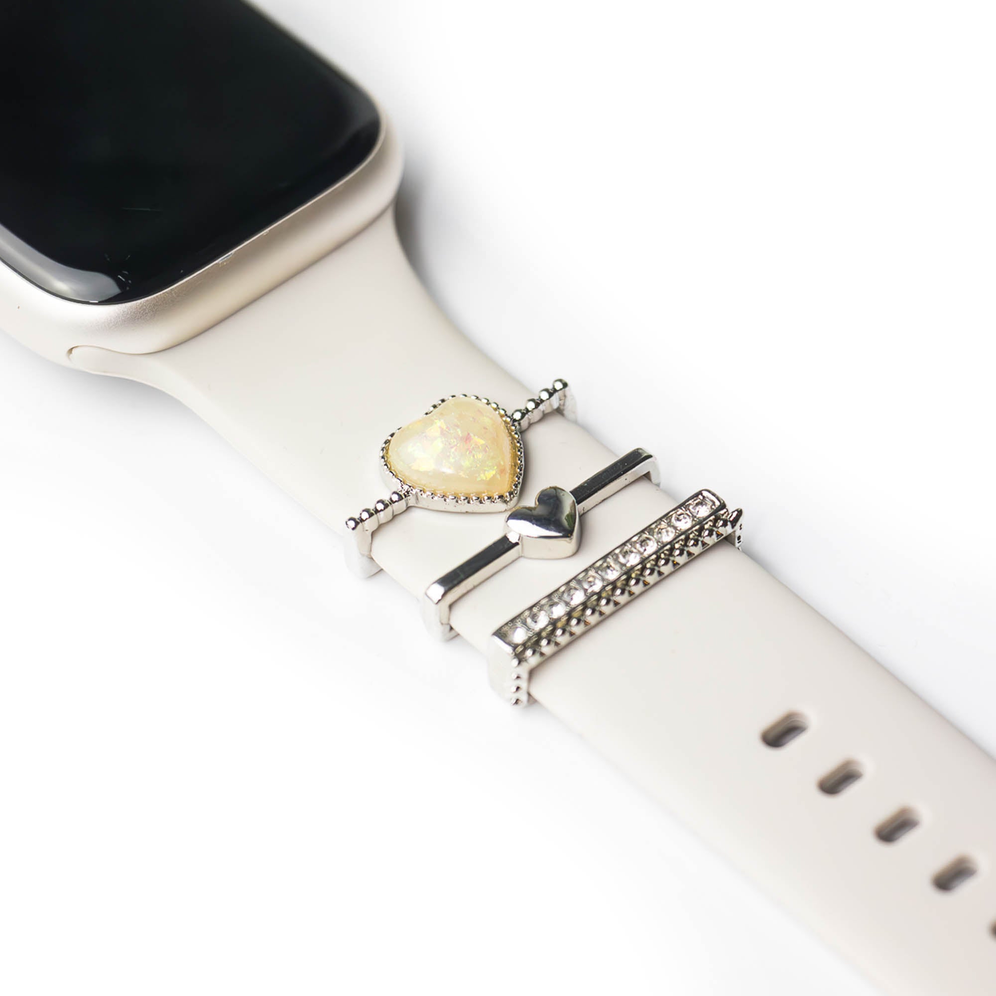 Apple Watch Charms Set verschiebbar Metall Anhänger Schmuckzubehör #style_herzstein-glitzer-silber