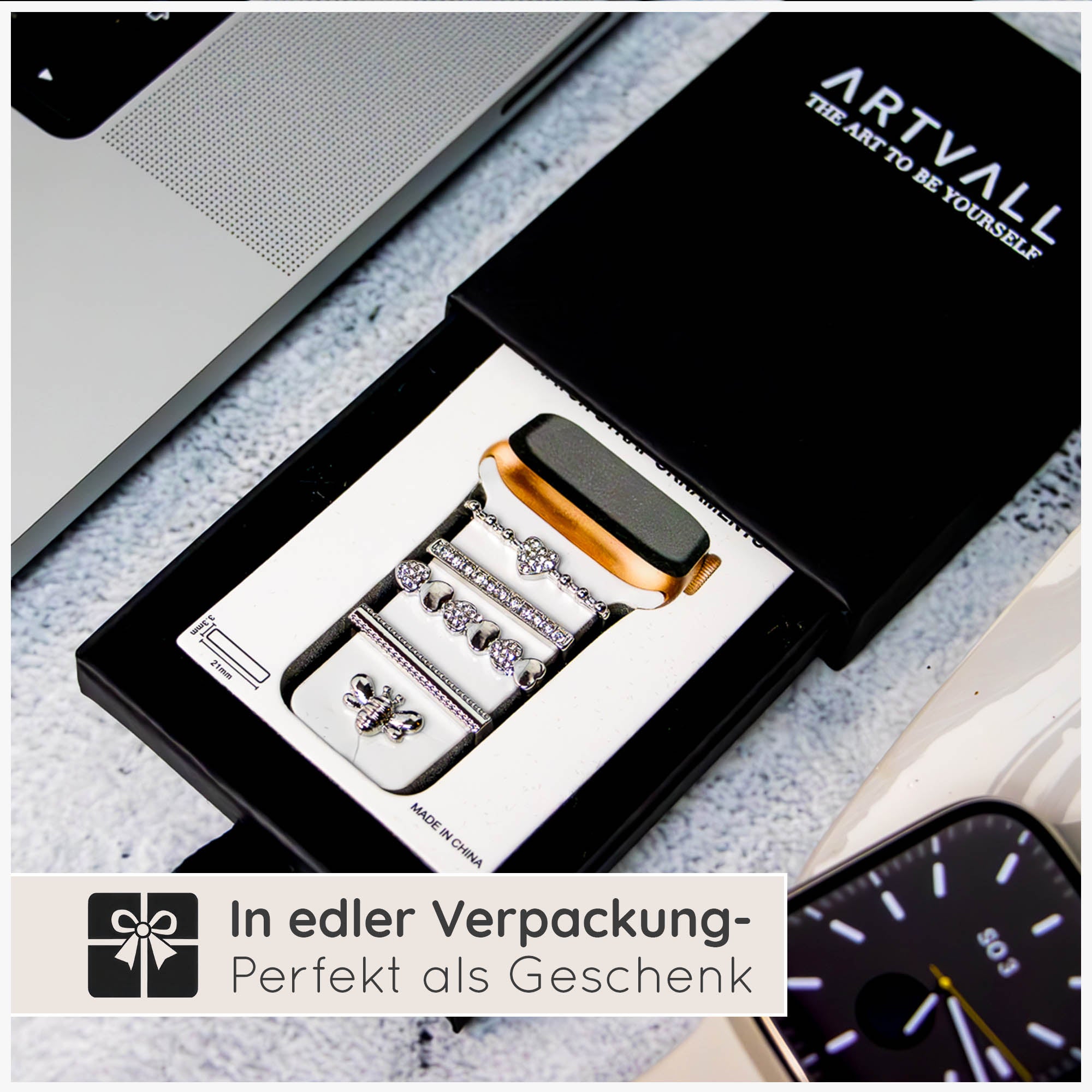 Apple Watch Charms Set verschiebbar Metall Anhänger Schmuckzubehör 