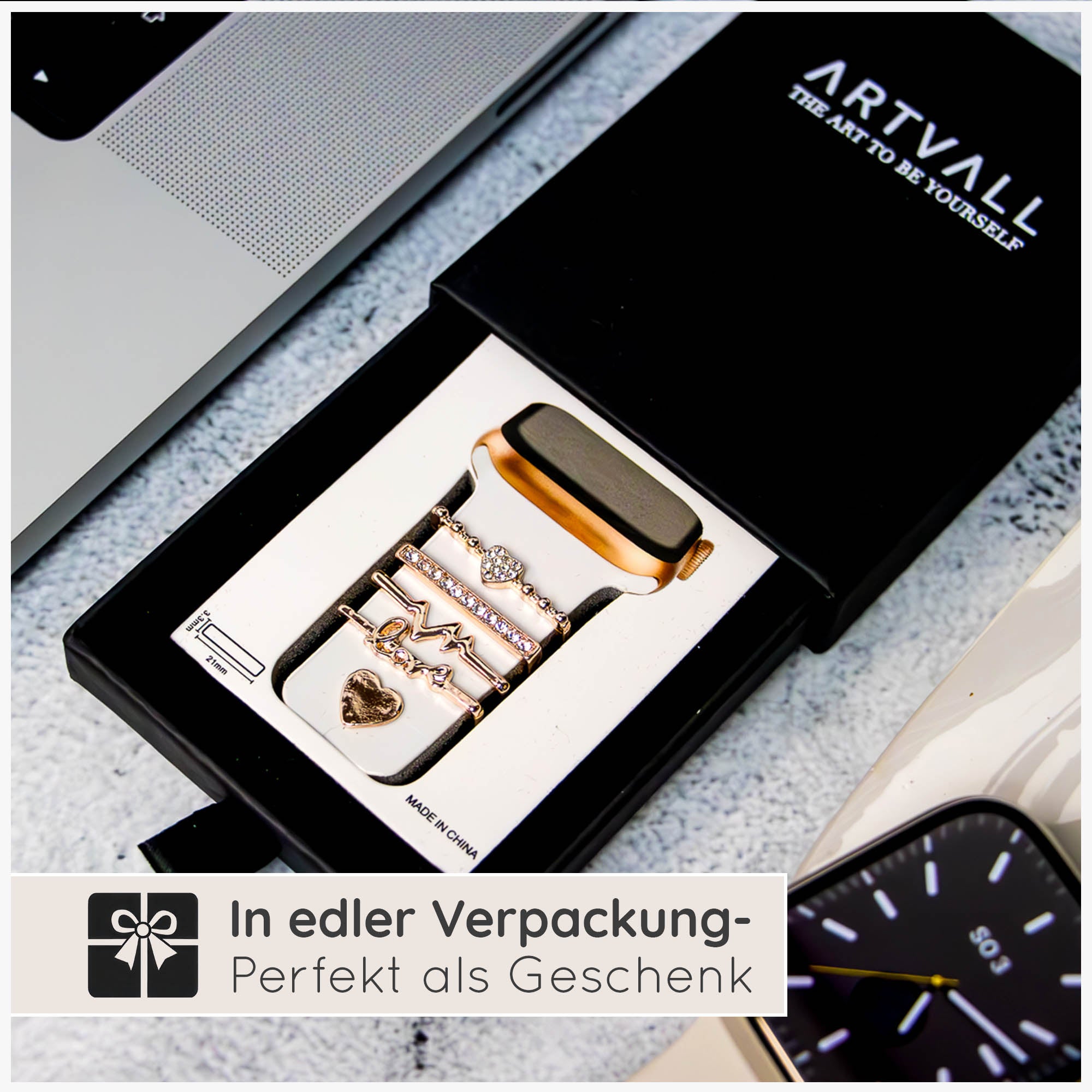 Apple Watch Charms Set verschiebbar Metall Anhänger Schmuckzubehör 