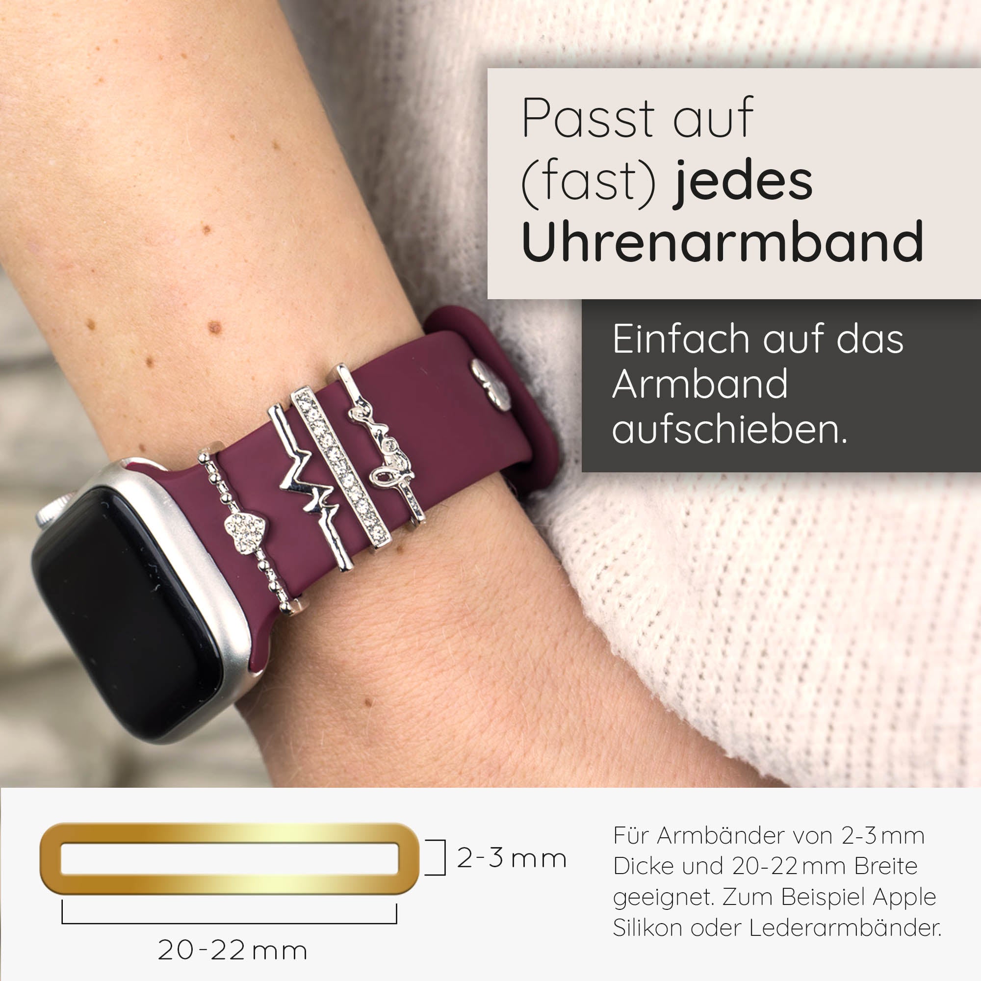 Apple Watch Charms Set verschiebbar Metall Anhänger Schmuckzubehör 