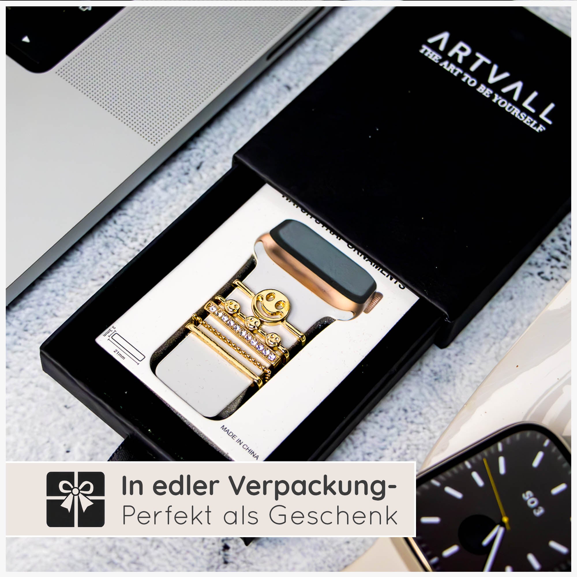 Apple Watch Charms Set verschiebbar Metall Anhänger Schmuckzubehör 