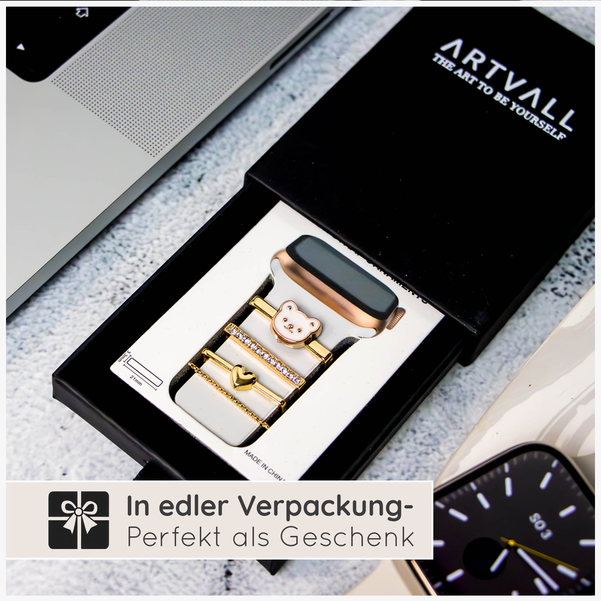 Apple Watch Charms Set verschiebbar Metall Anhänger Schmuckzubehör 
