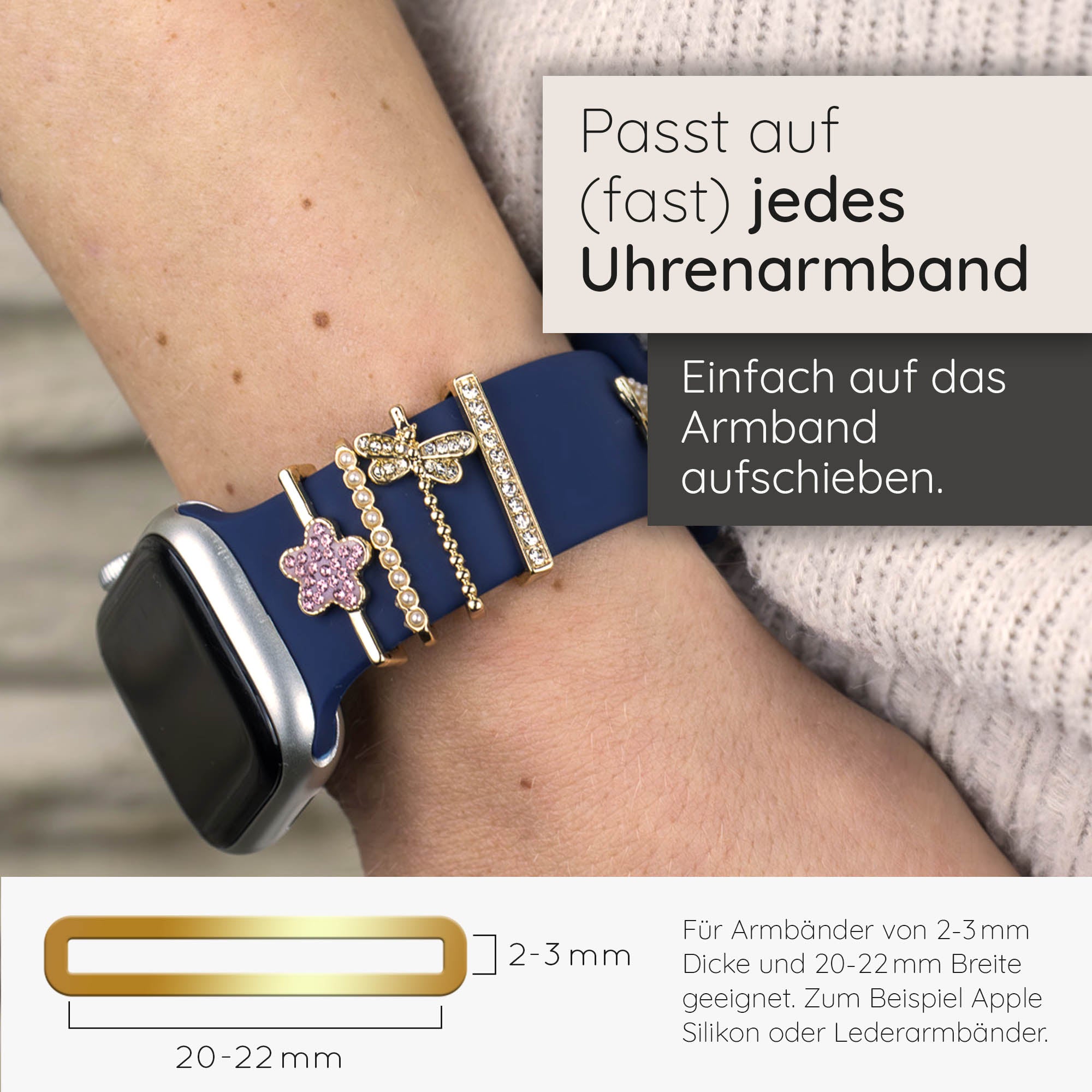 Apple Watch Charms Set verschiebbar Metall Anhänger Schmuckzubehör 