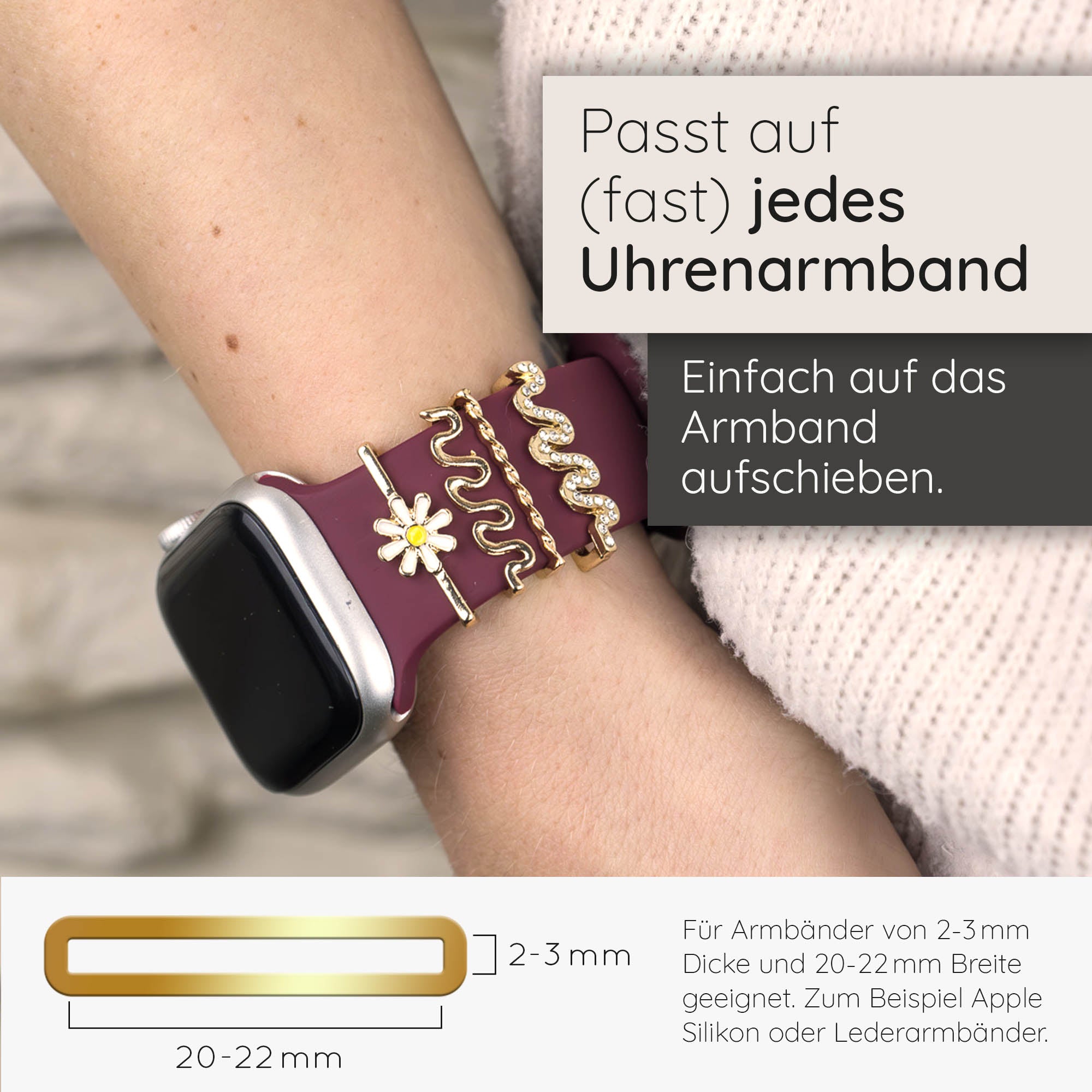 Apple Watch Charms Set verschiebbar Metall Anhänger Schmuckzubehör 