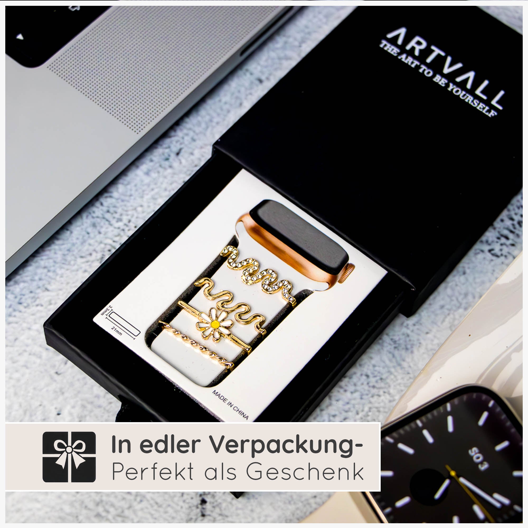 Apple Watch Charms Set verschiebbar Metall Anhänger Schmuckzubehör 