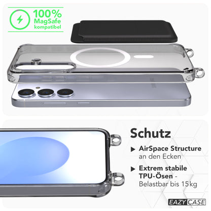 Samsung Galaxy S25 Plus transparente Handyhülle mit MagSafe und Befestigungsösen für Handyketten