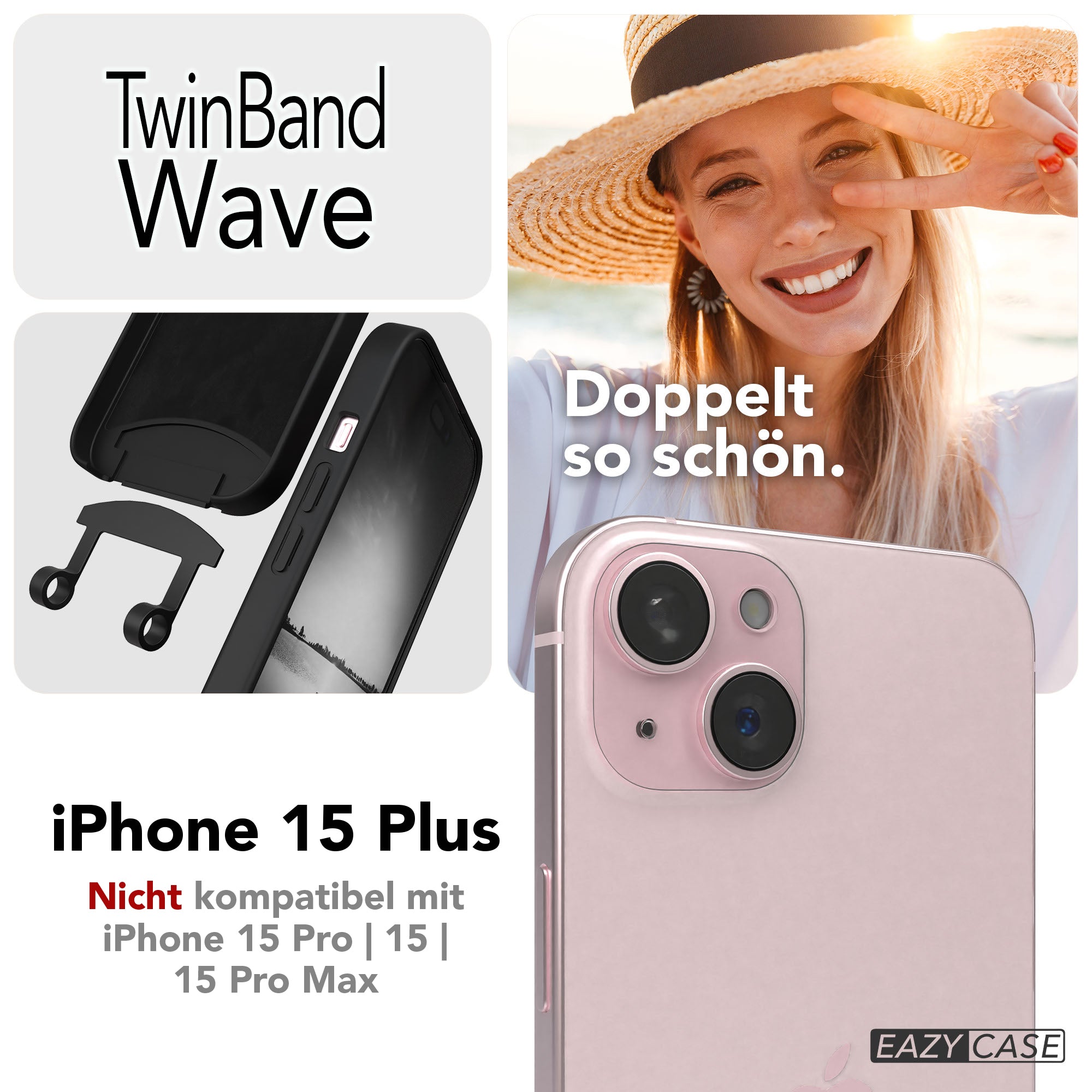 iPhone 15 Plus 2in1 Handykette mit abnehmbarer Silikonhülle 