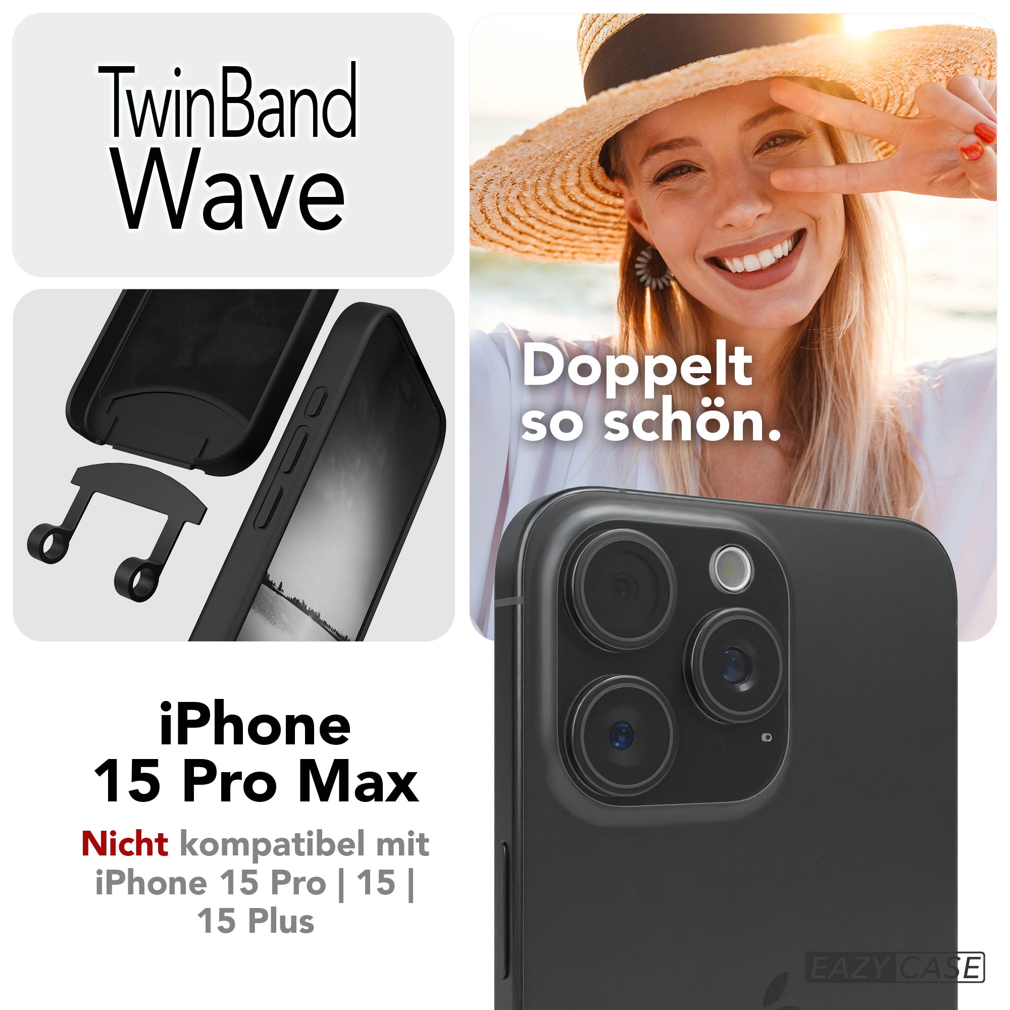 iPhone 15 Pro Max 2in1 Handykette mit abnehmbarem Boho Band Silikon 