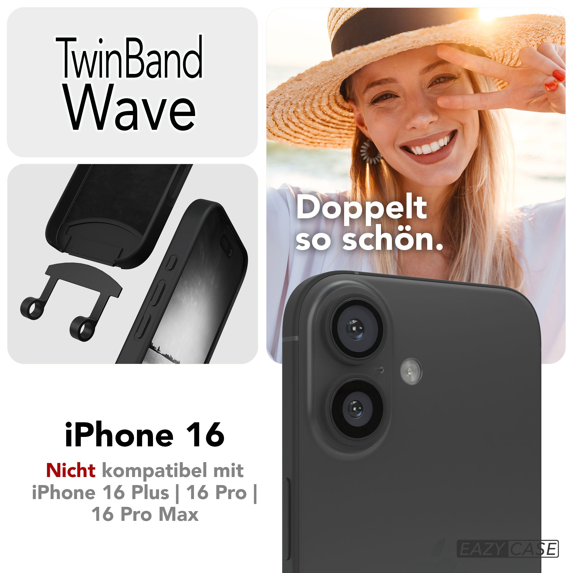 iPhone 16 Handykette mit abnehmbarem Band Silikonhülle EAZY CASE 