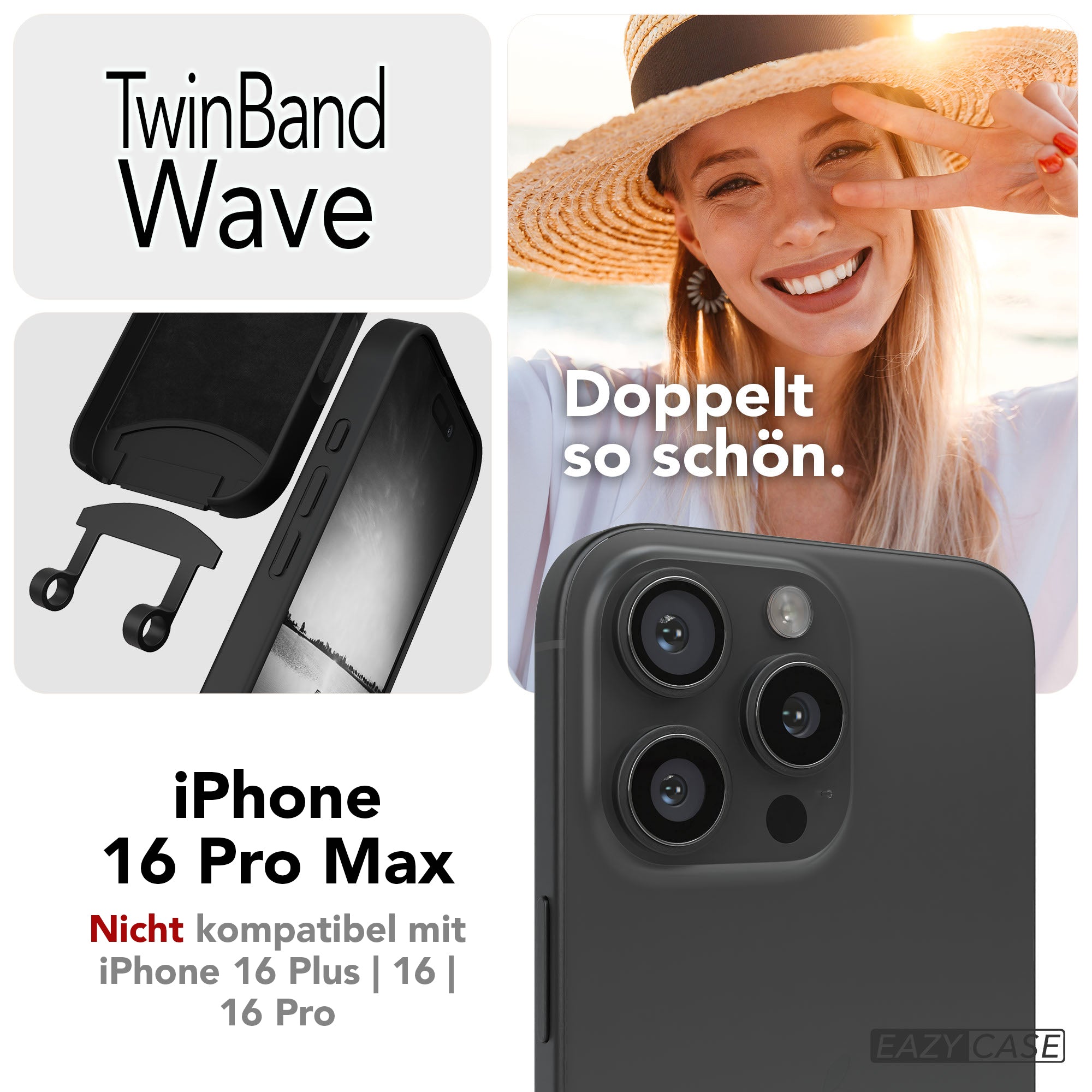 iPhone 16 Pro Max 2in1 Handykette mit abnehmbarem Boho Band Silikon 