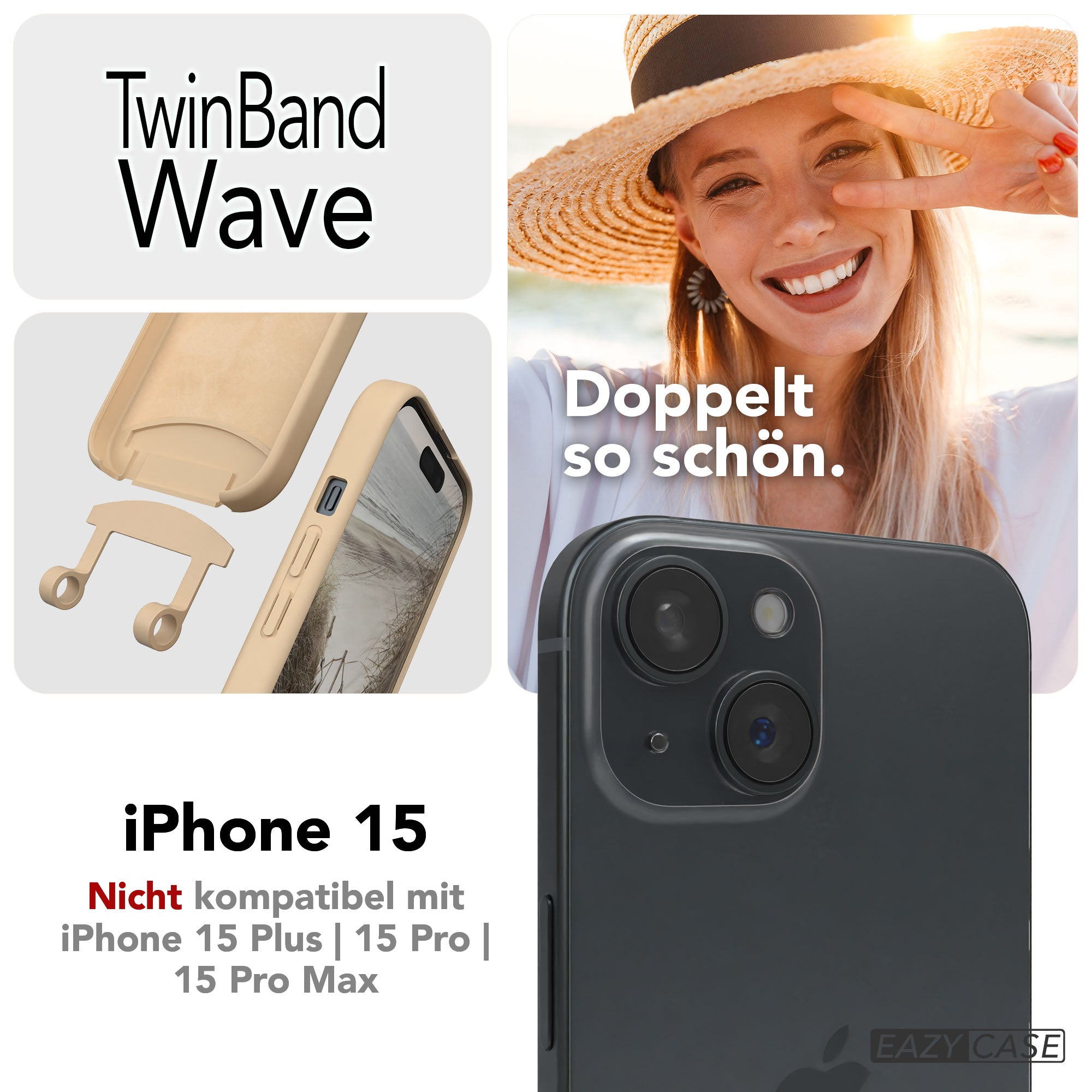 iPhone 15 2in1 Handykette mit abnehmbarem Band und Silikonhülle 