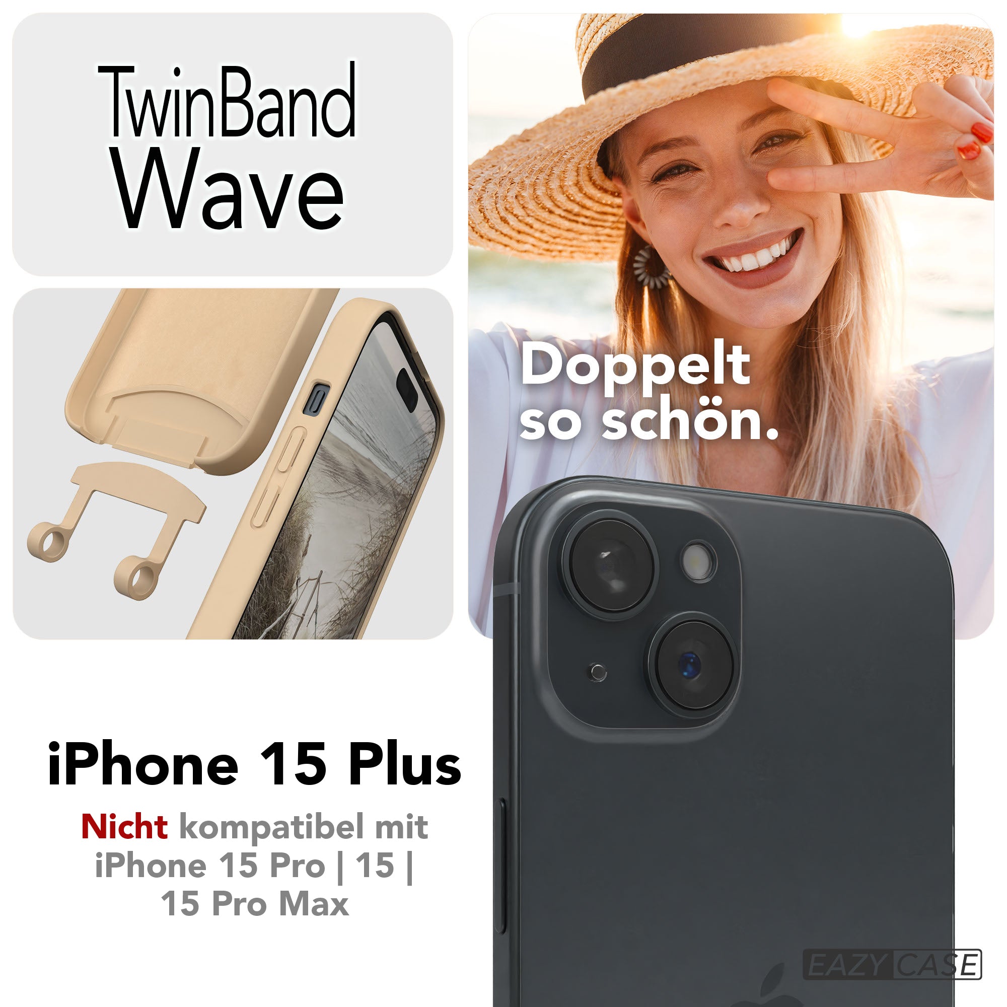 iPhone 15 Plus 2in1 Handykette mit abnehmbarer Silikonhülle 